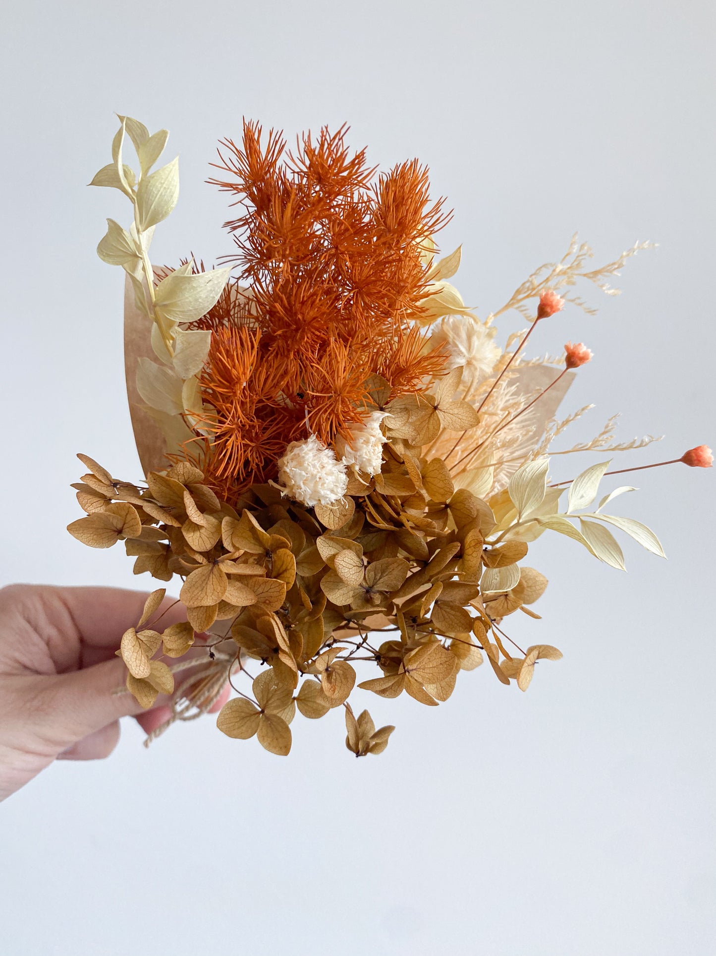 Dried mini posy - orange/autumnal