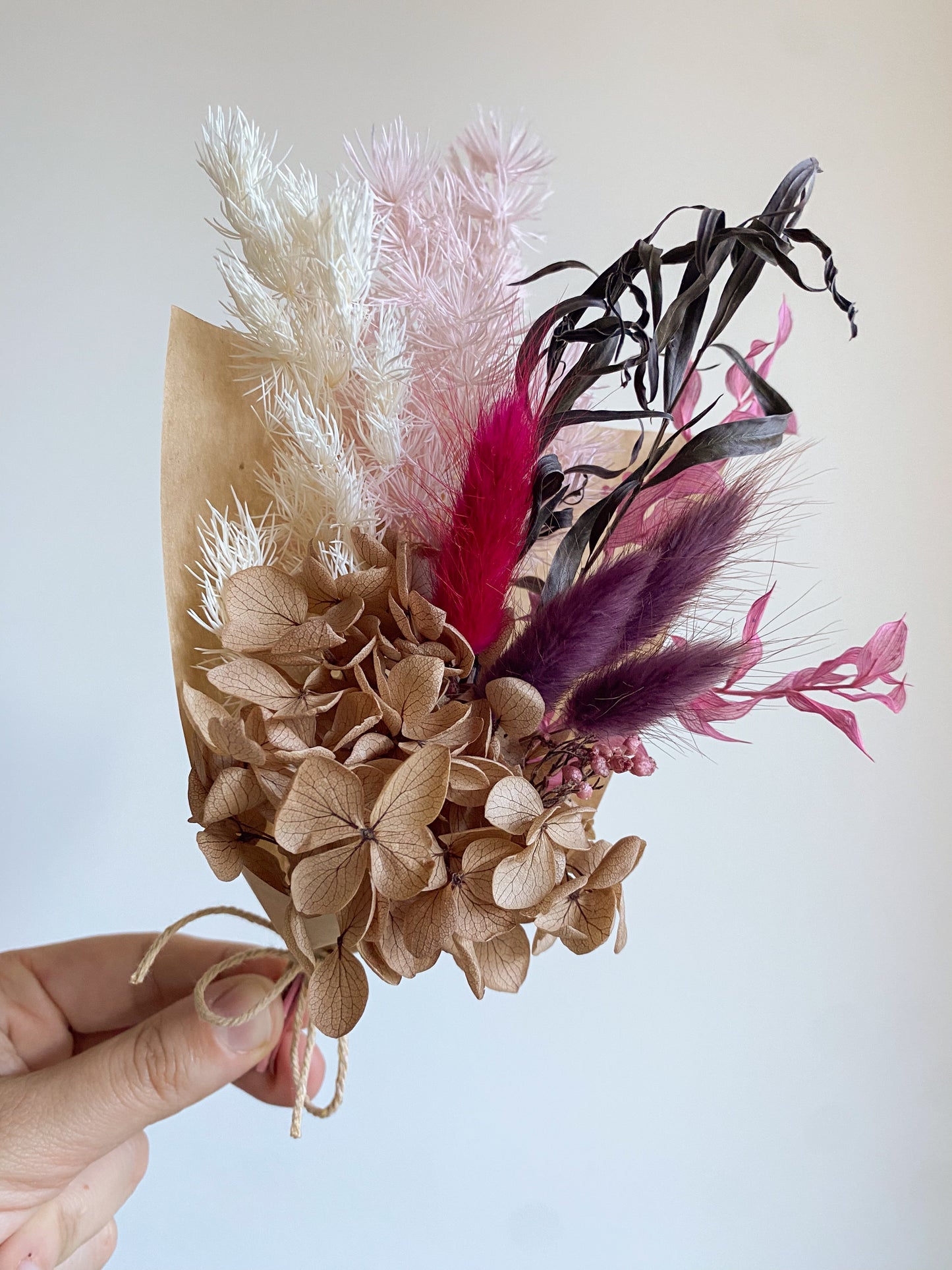 Dried mini posy - pink/purple