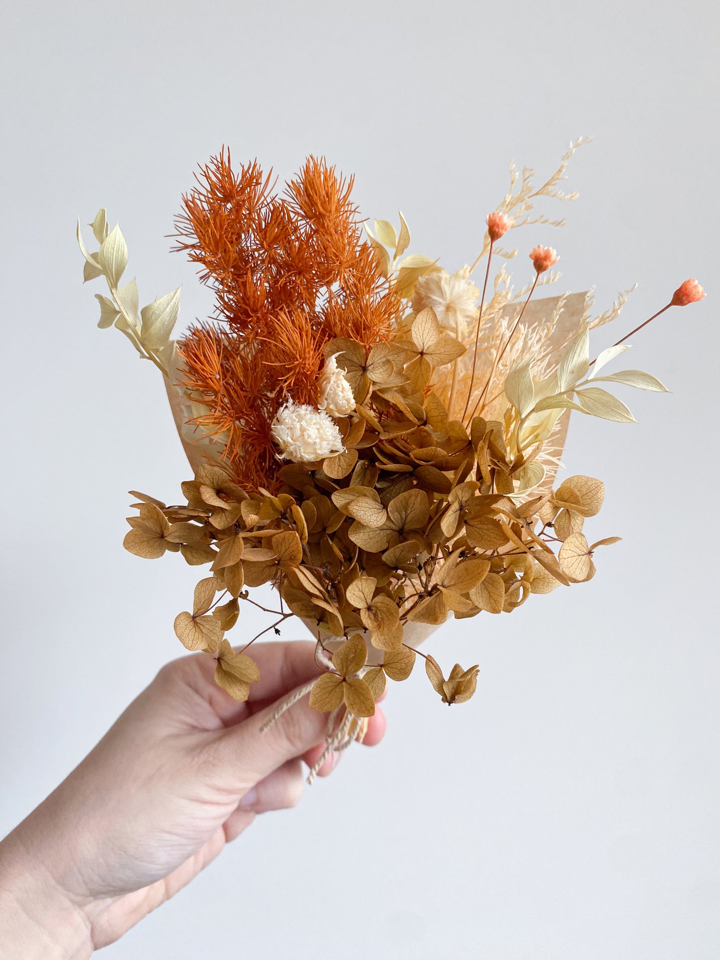 Dried mini posy - orange/autumnal