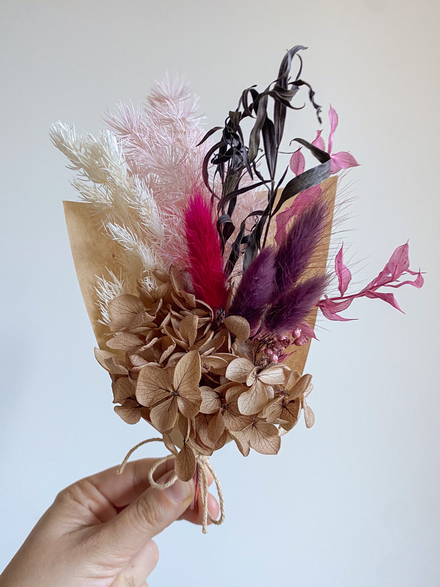 Dried mini posy - pink/purple